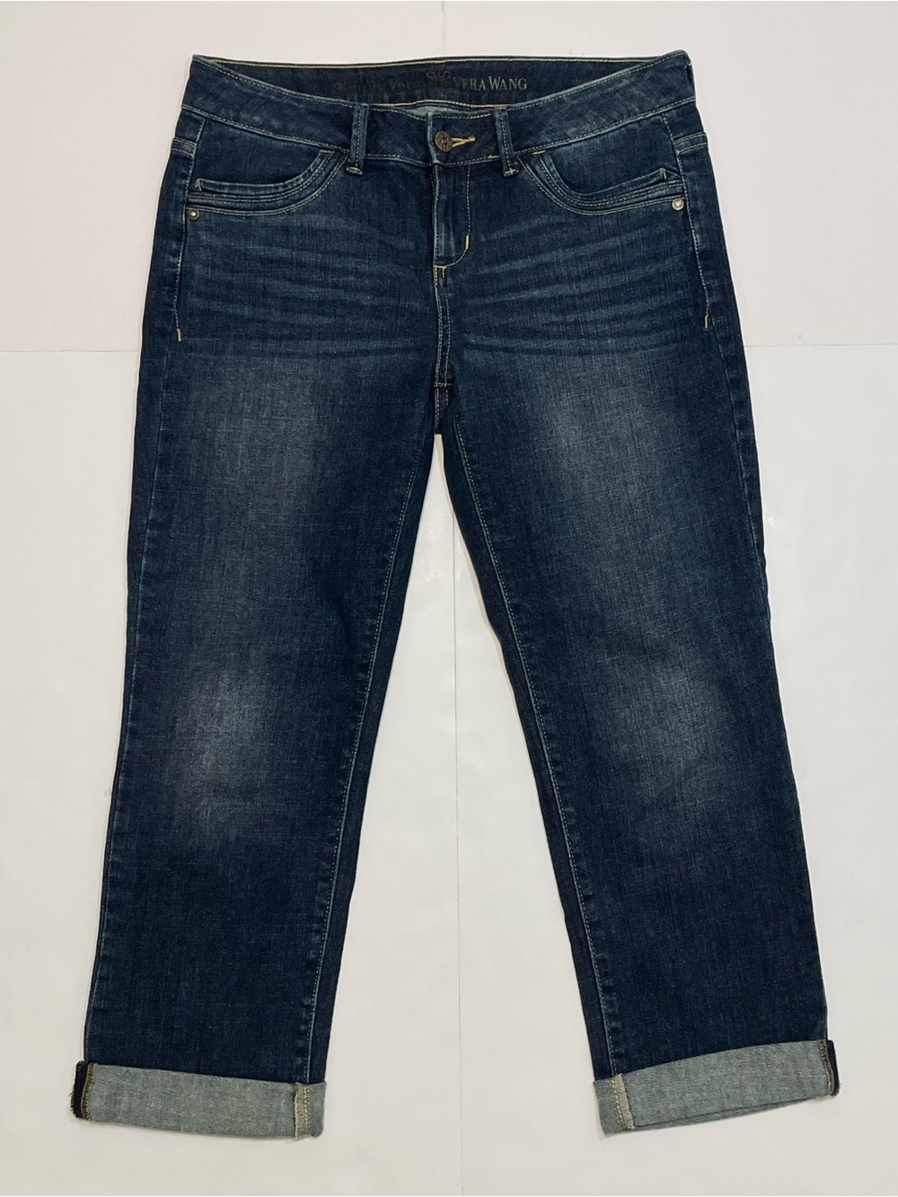 Simply Vera Vera Wang Dark Wash Roll Cuff Capri Denim Jeans Size 8